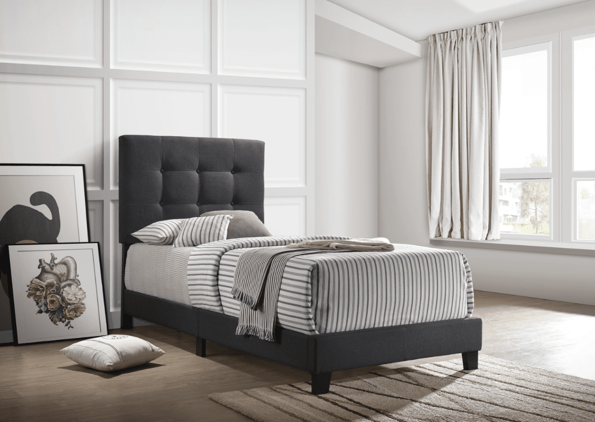 Cora Charcoal Gray Tufted Twin Bed