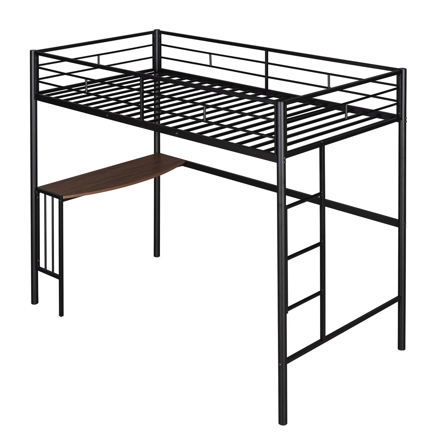 Homey Life Twin Over Full Metal Bunk Bed with Desk & Ladder in Black