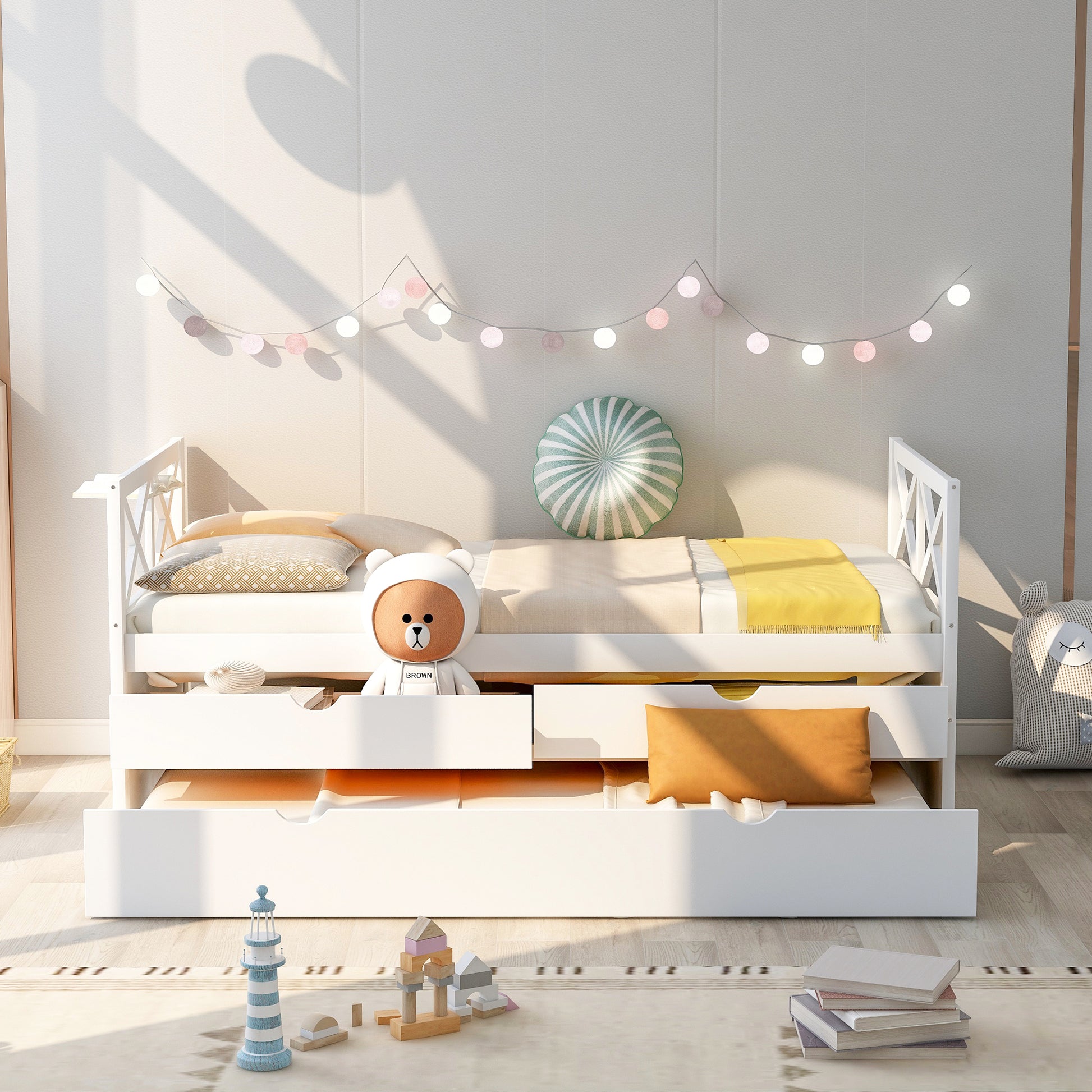 Multi-Functional Daybed with Drawers and Trundle, White