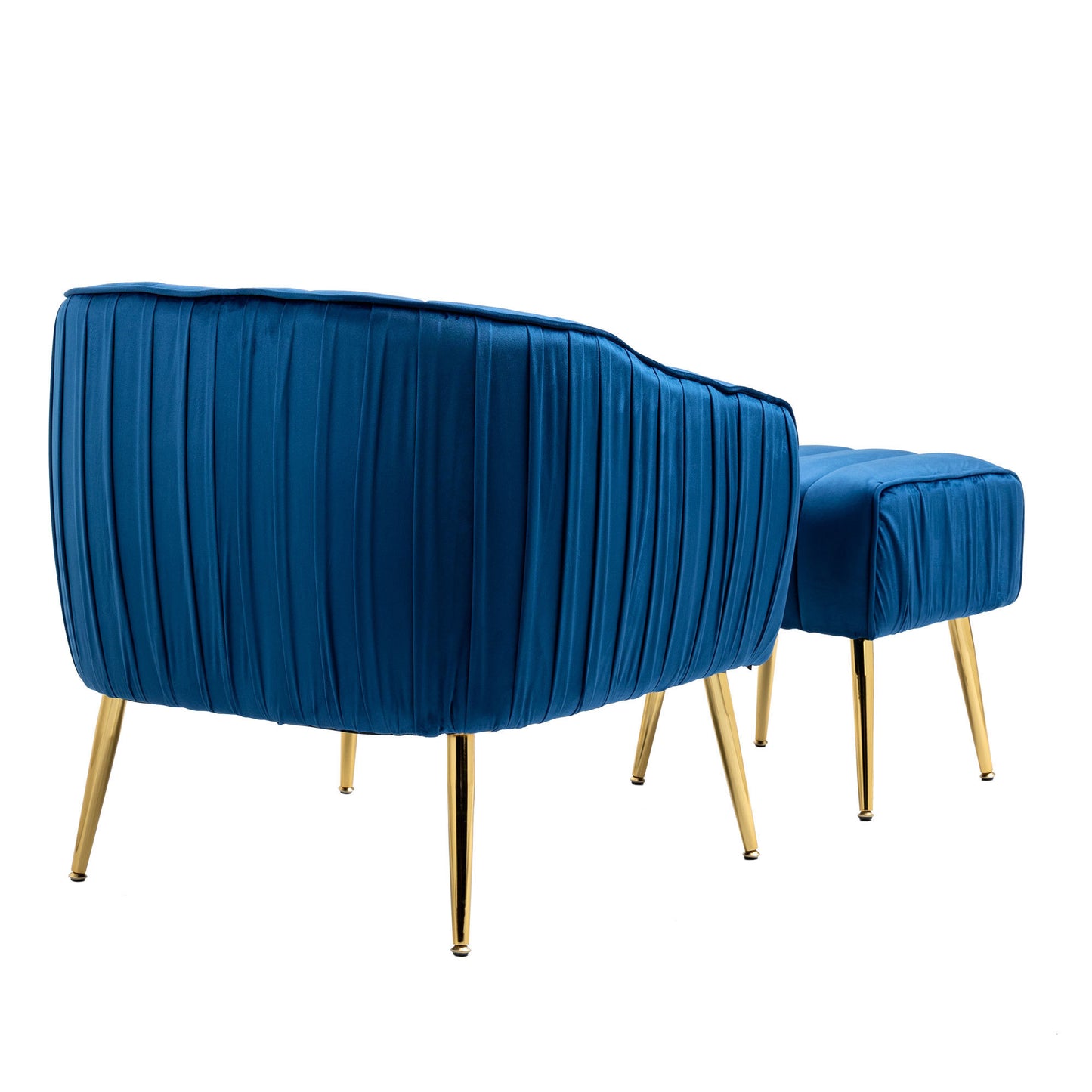 Velvet Accent Chair with Ottoman Set in Blue