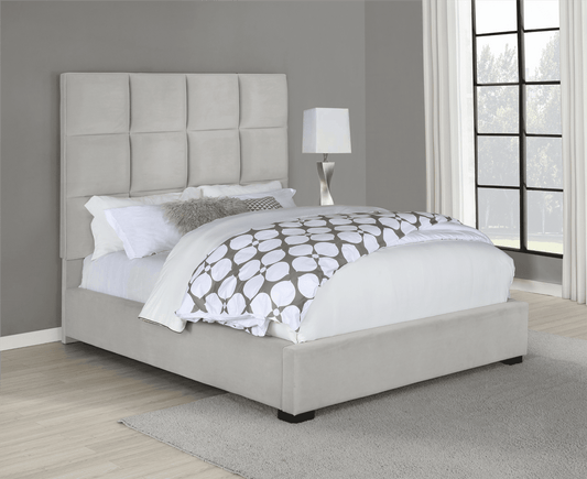 Panes Beige Velvet Upholstered King Bed