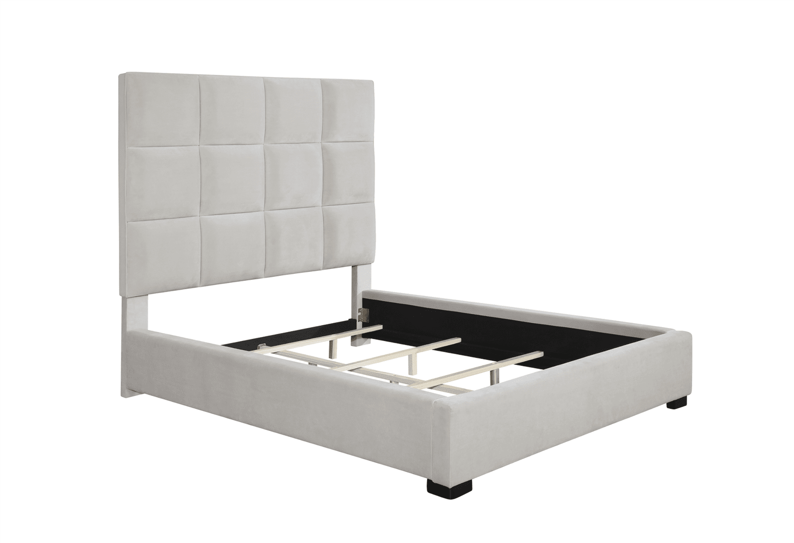 Panes Beige Velvet Upholstered King Bed