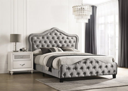 Bella Gray Velvet Tufted King Bed