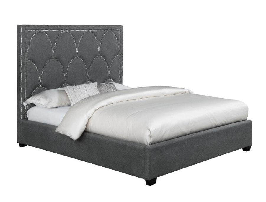 Bowfield Upholstered King Bed with Nailhead Trim Charcoal