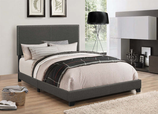 Indi Charcoal Grey Upholstered Full Bed with Nailhead Trim