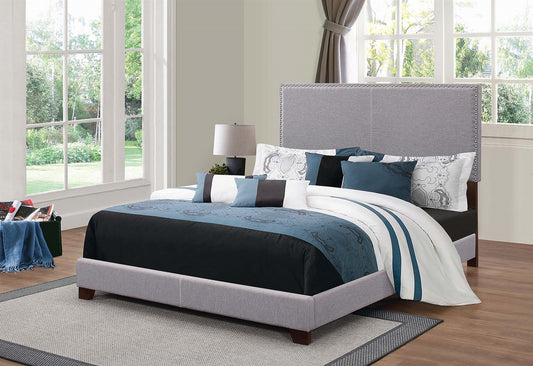 Indi Light Grey King Size Upholstered Bed with Nailhead Trim