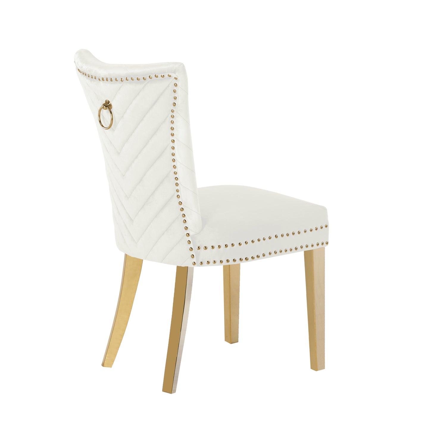 Eva Transitional Velvet Dining Chair with Gold Legs in Beige Set of 2