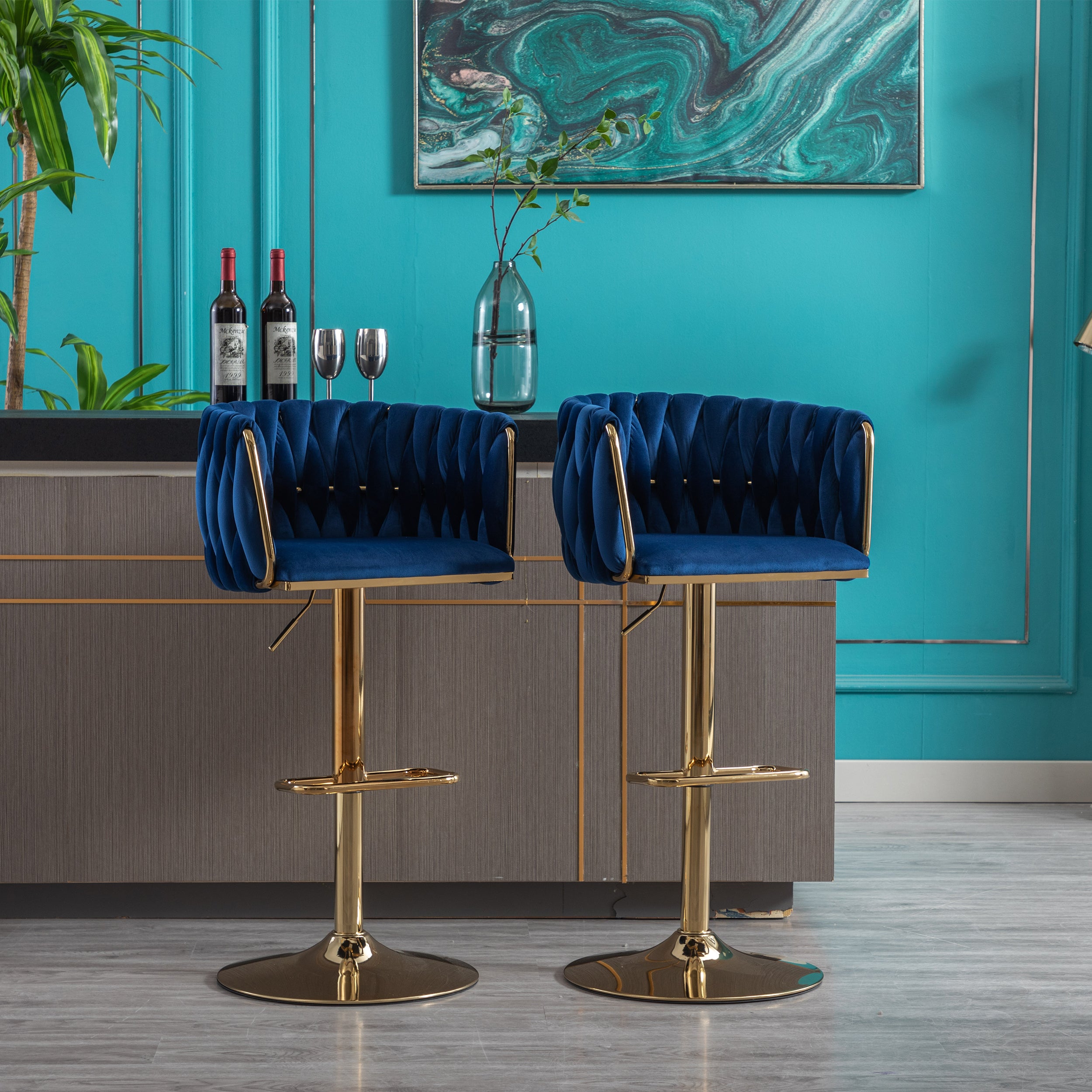 Navy velvet bar online stools