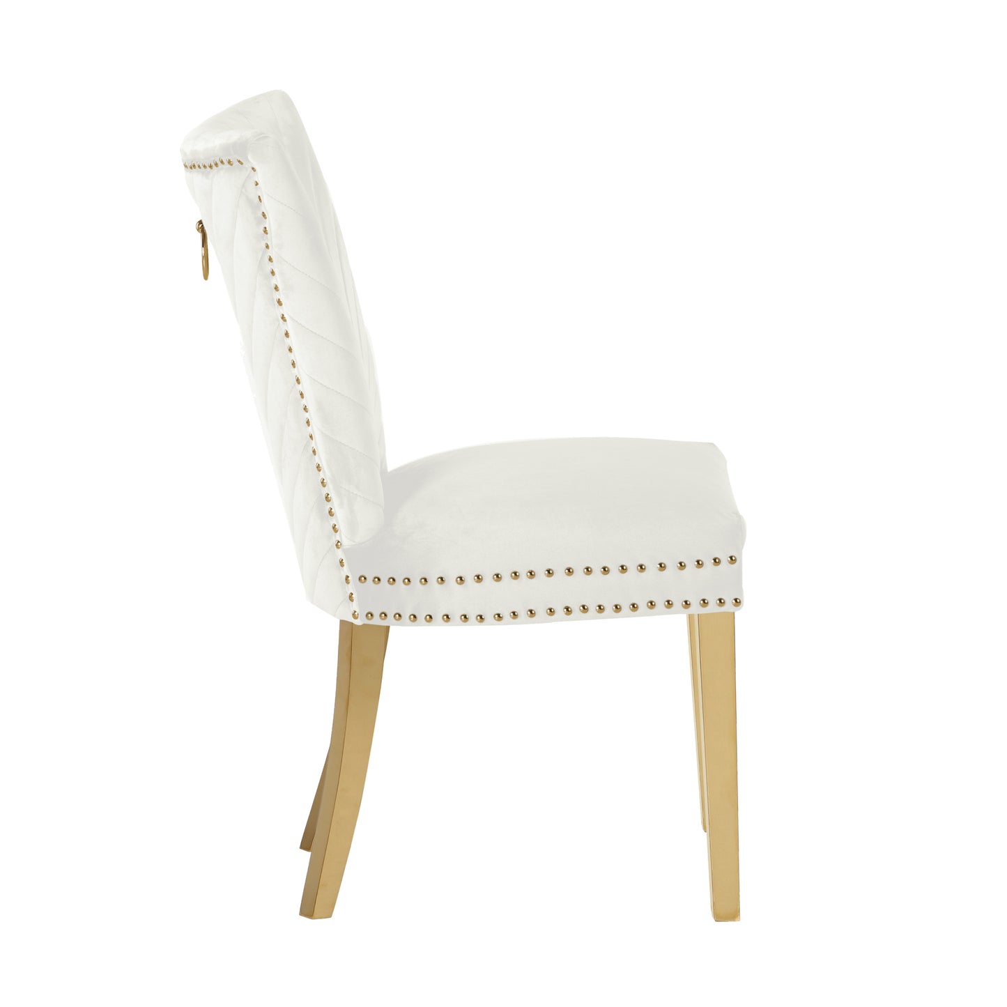 Eva Transitional Velvet Dining Chair with Gold Legs in Beige Set of 2