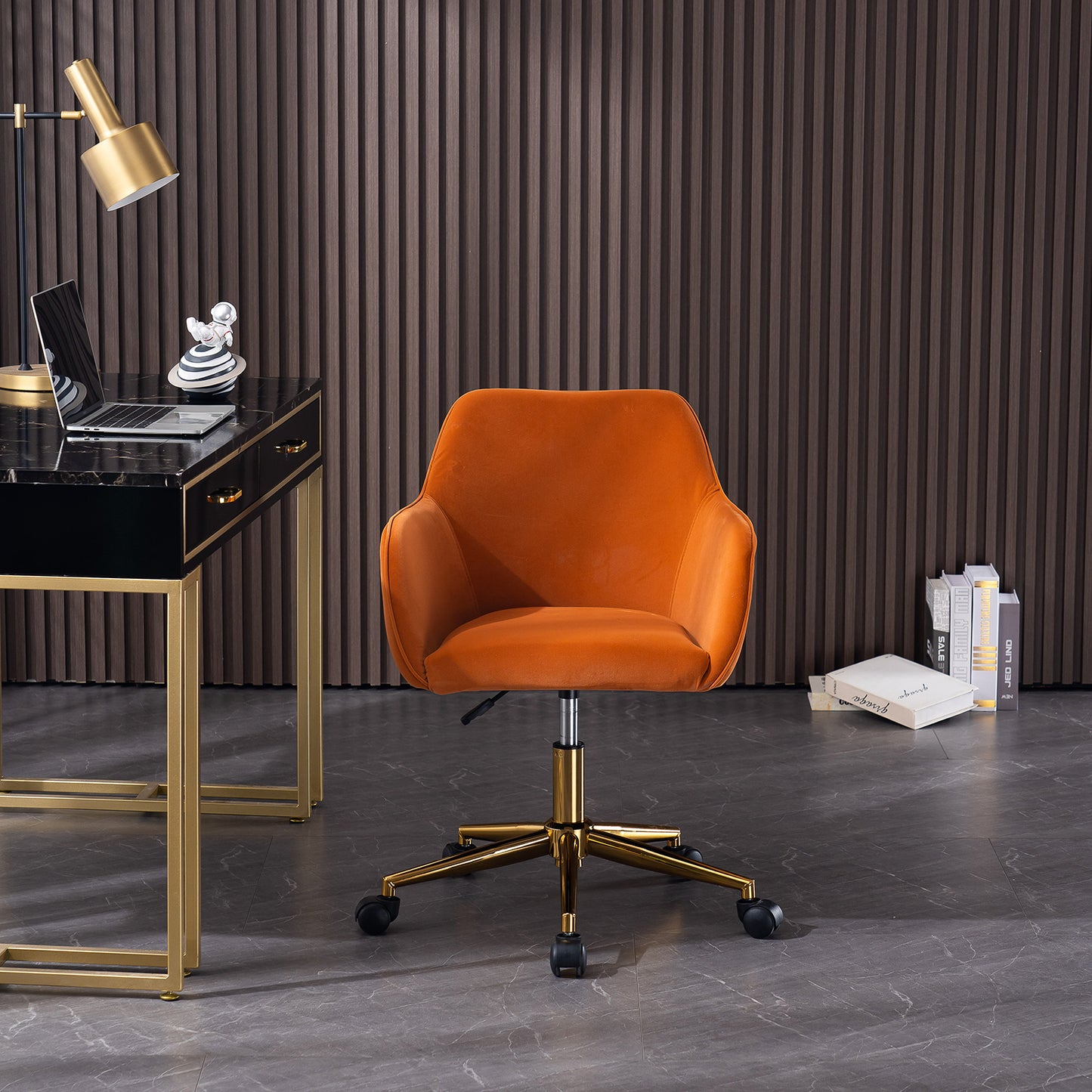 DG Collection Modern Swivel Office Chair in Orange Velvet with Gold Base