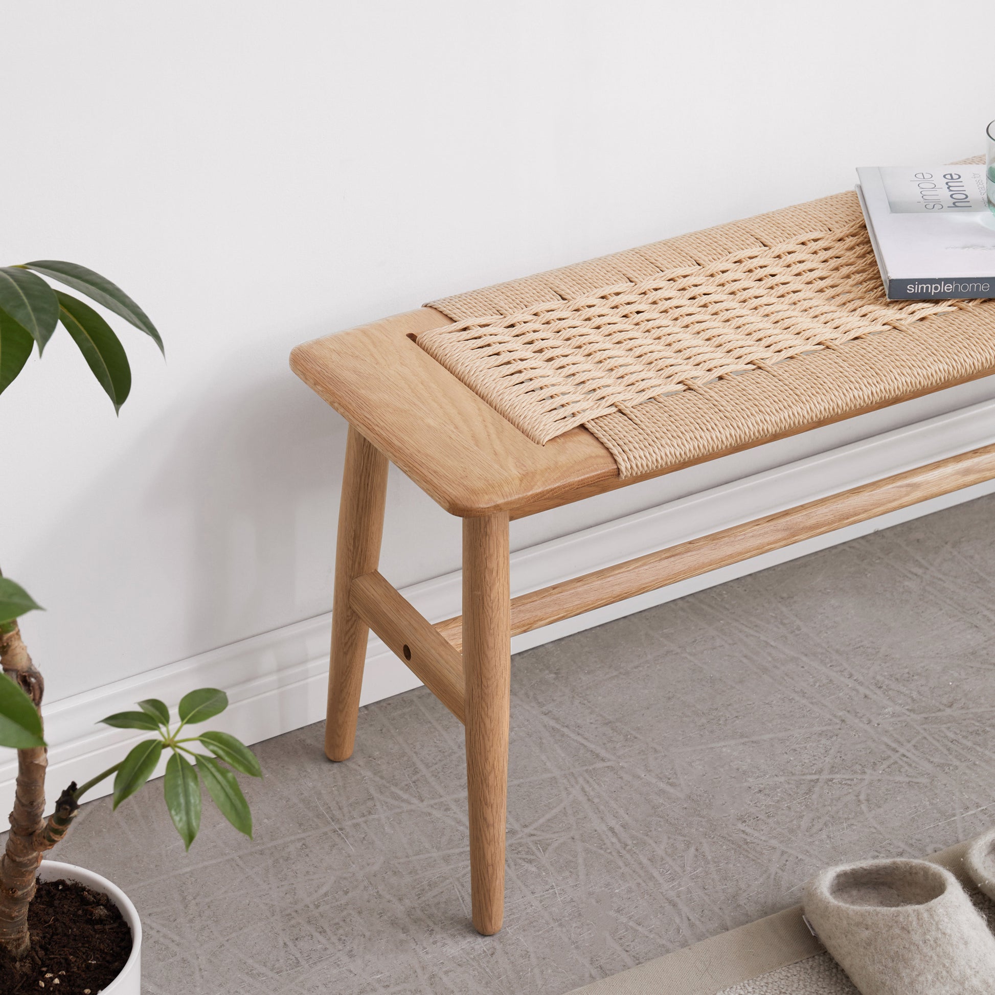 Yeswood Woven Design Natural Solid Oak Wood Bench