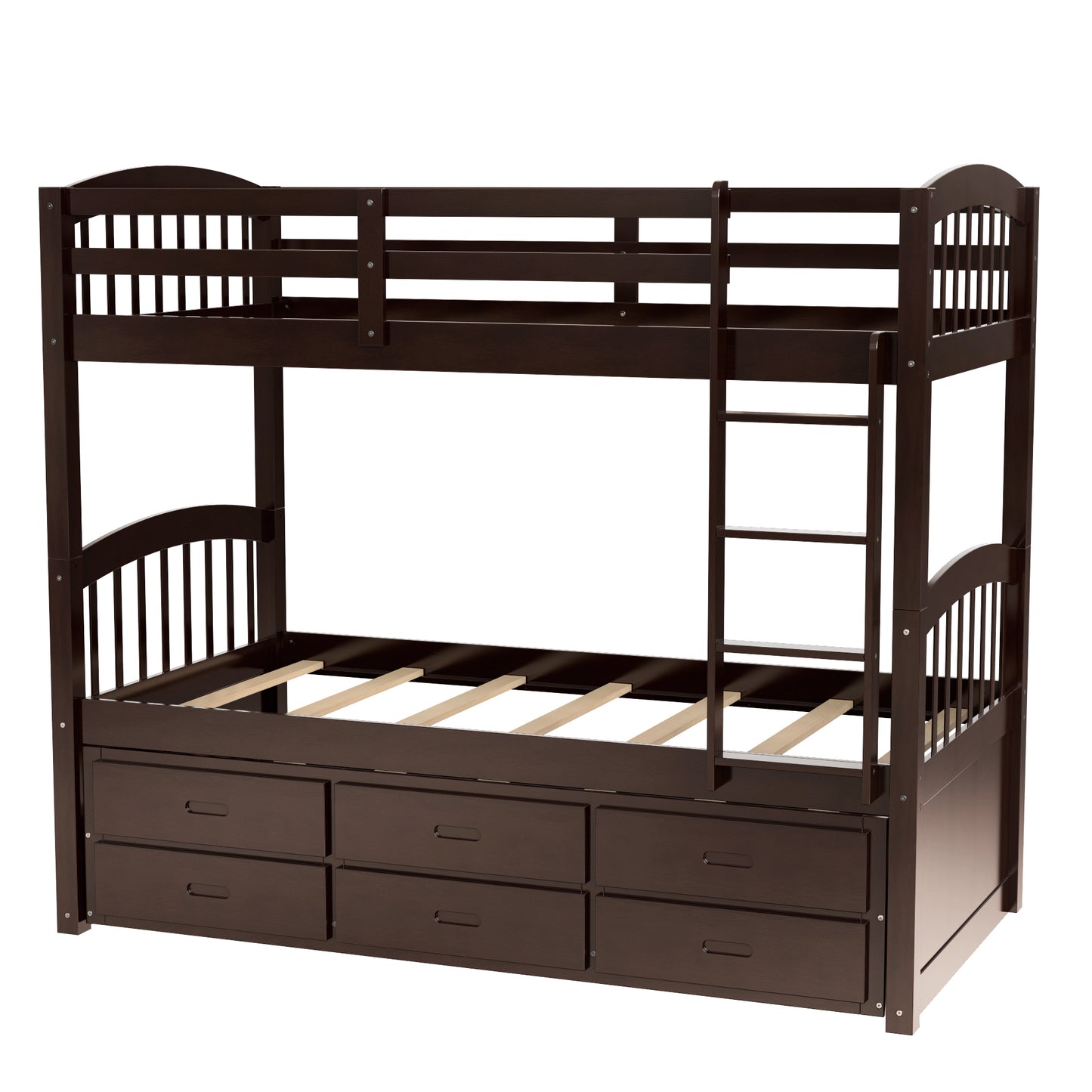 Jensen Twin over Twin Wood Bunk Bed with Trundle and Drawers, Espresso