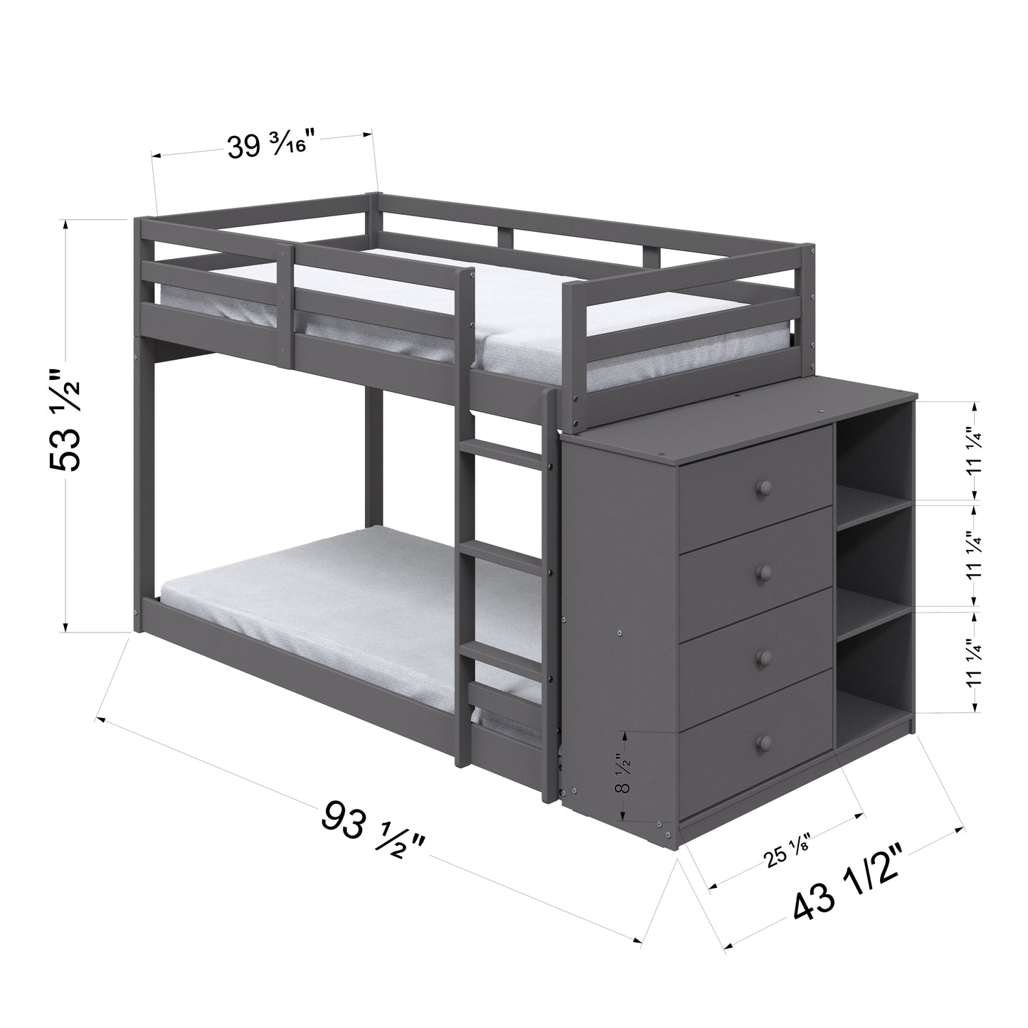 ACME Gaston Twin/Twin Bunk Bed w/Cabinet, Gray Finish BD01372