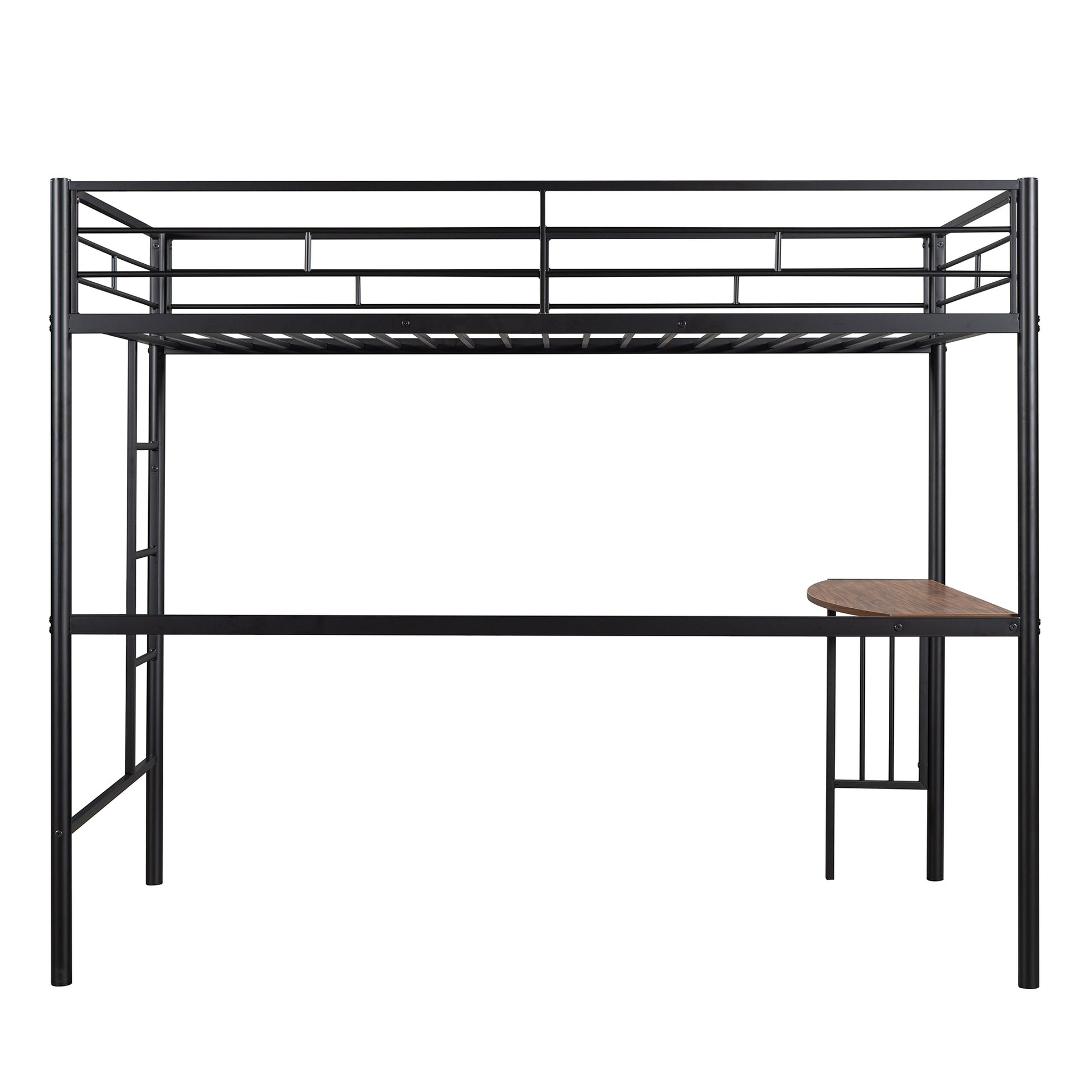 Homey Life Twin Over Full Metal Bunk Bed with Desk & Ladder in Black