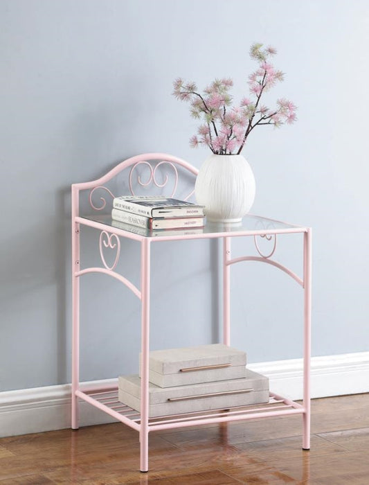 Massi 1-Shelf Nightstand With Glass Top Powder Pink