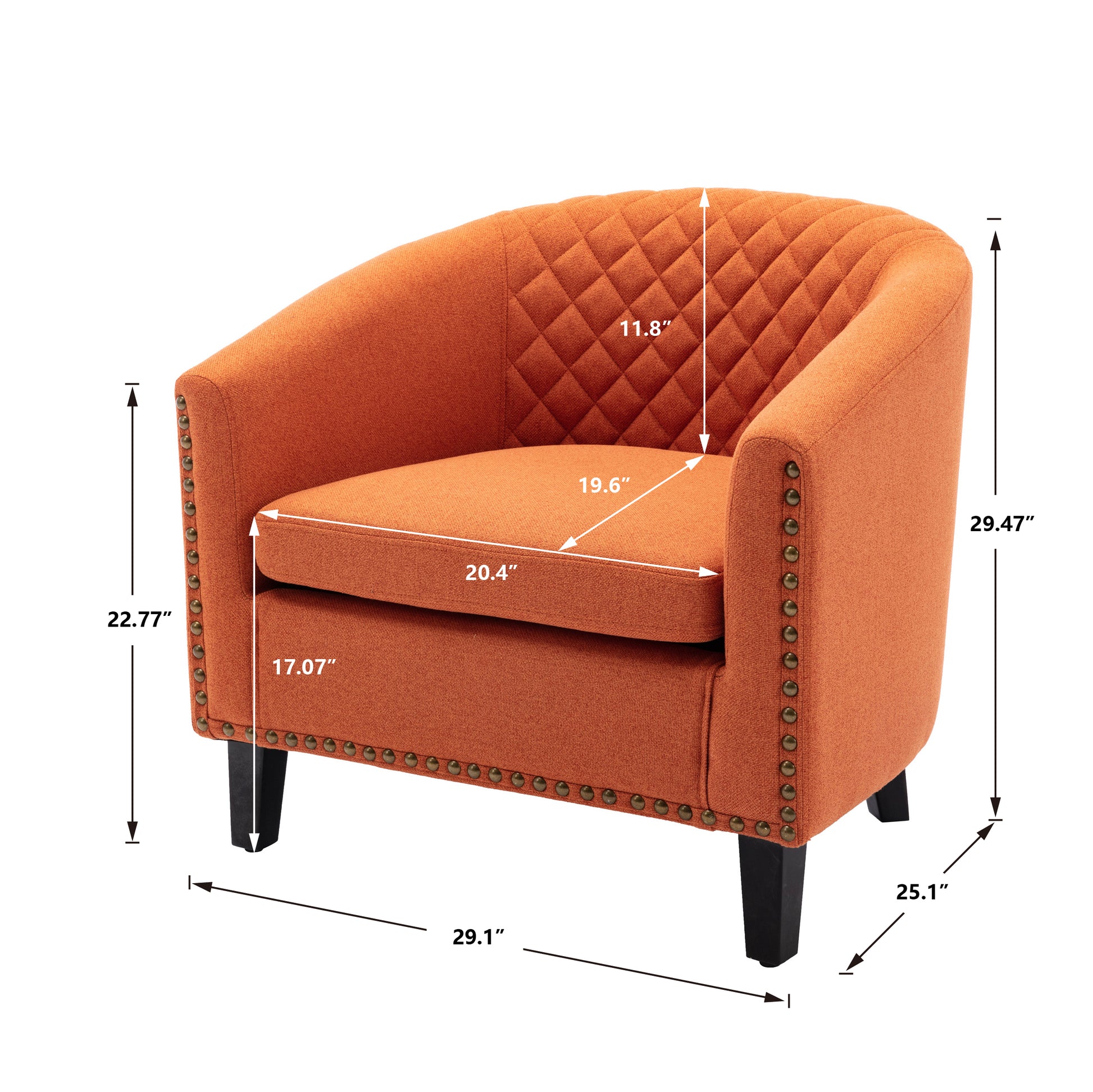 Coolmore Barrel Chair in Orange Linen with Nailhead Trim