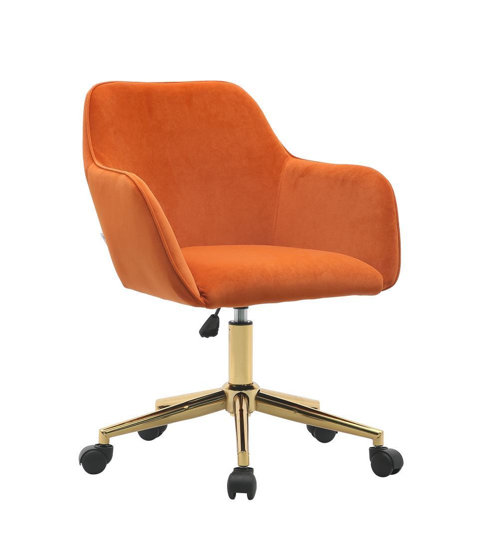 DG Collection Modern Swivel Office Chair in Orange Velvet with Gold Base