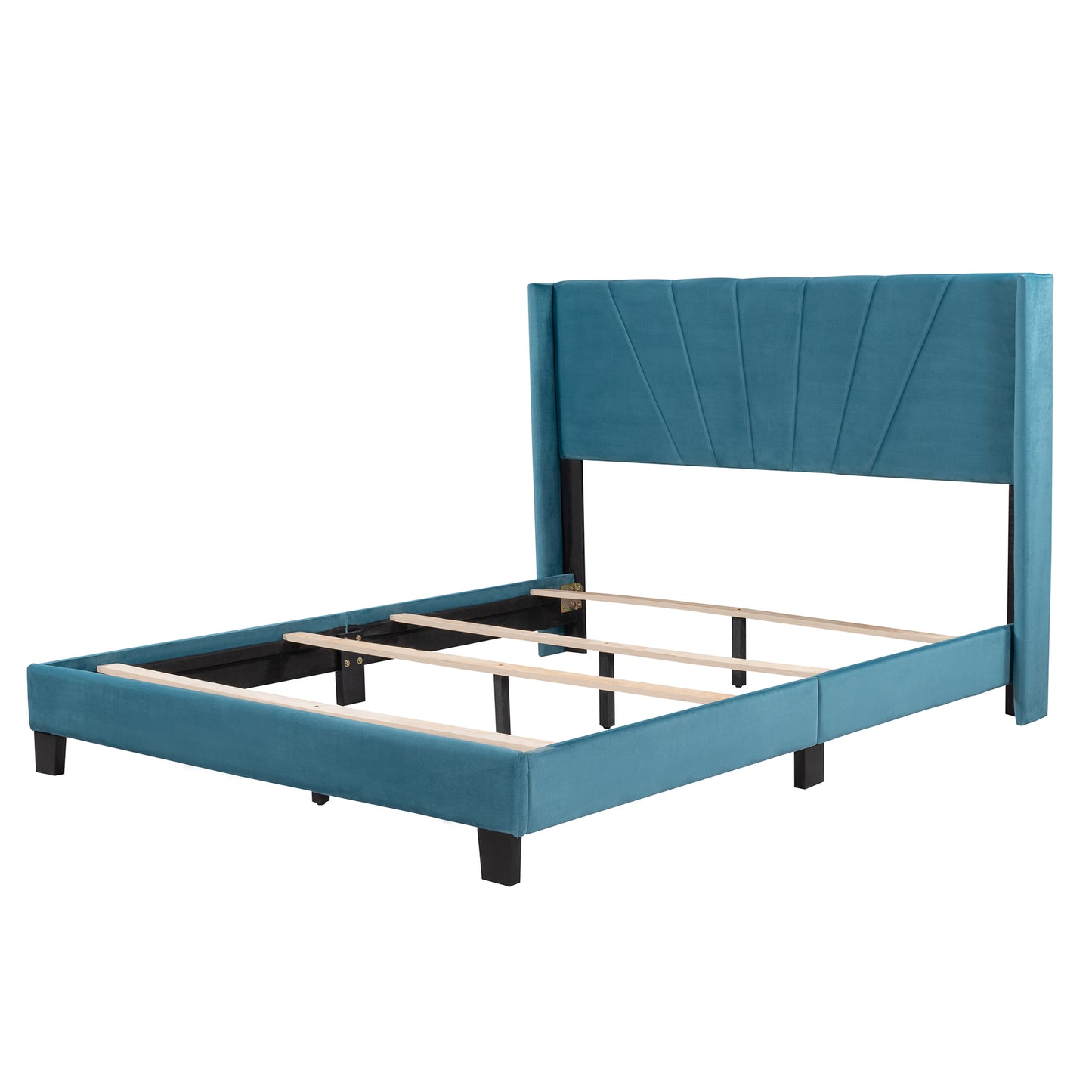 Queen Size Velvet Upholstered Bed - Blue