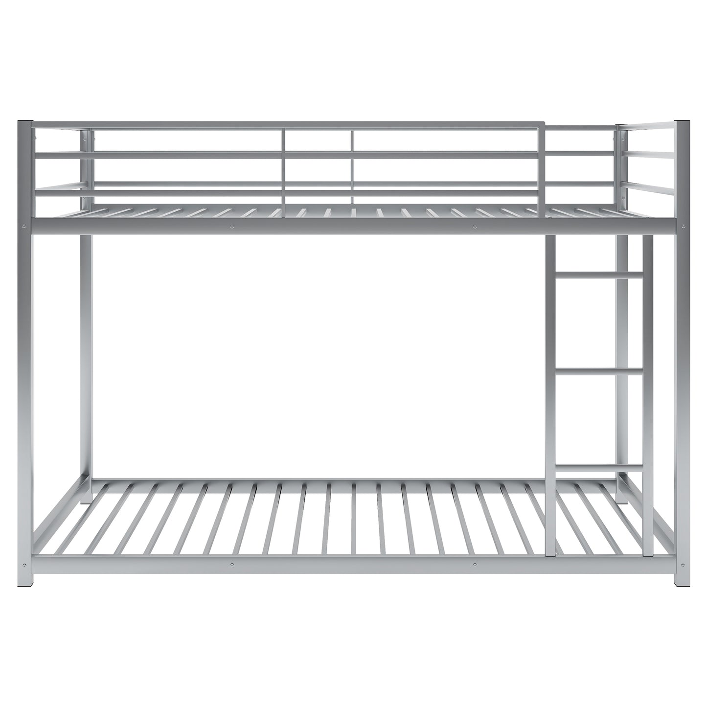 WM Store Twin over Twin Metal Bunk Bed, Low Bunk Bed with Ladder,Silver