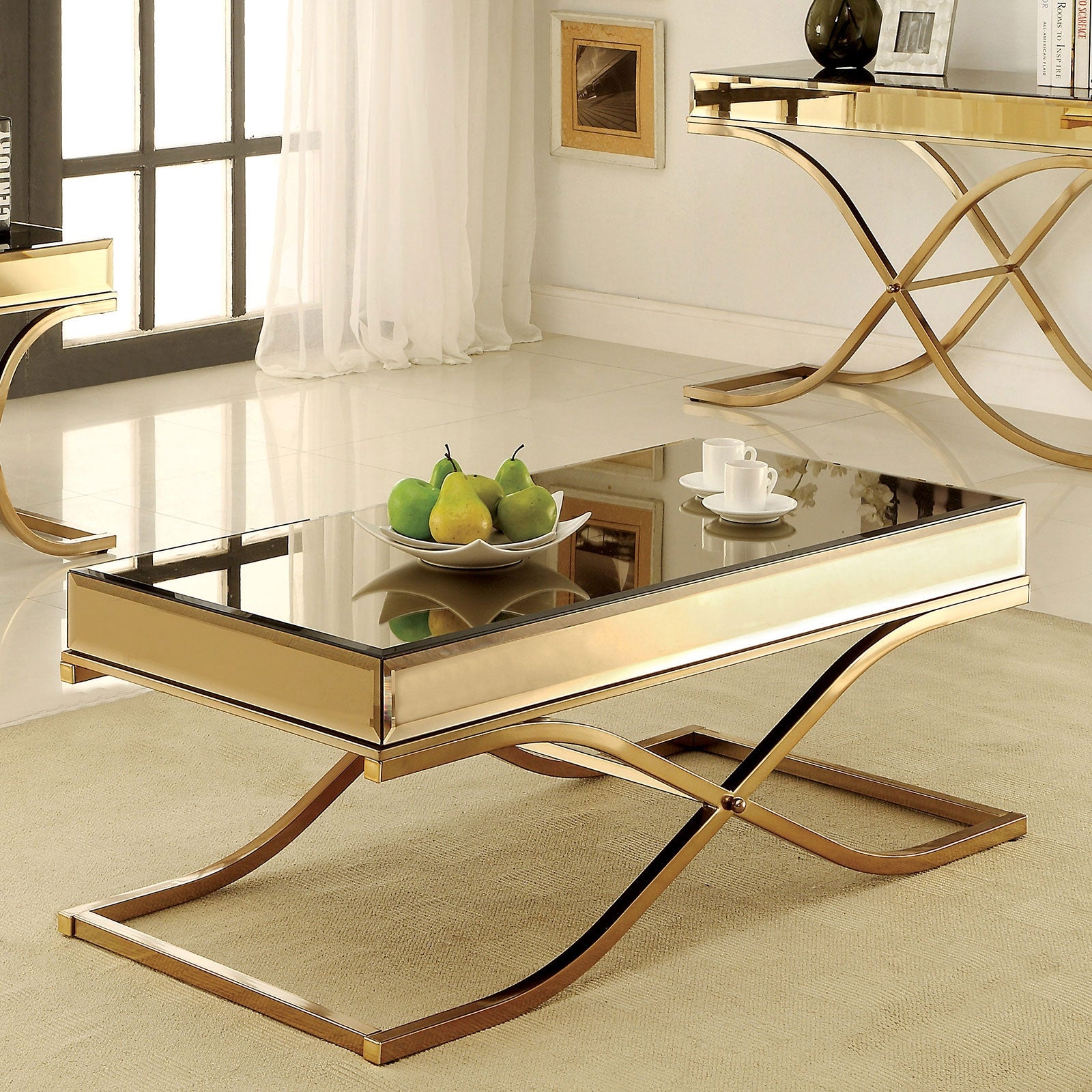 Sundance Contemporary Brass Finish Coffee Table w- Glass Top