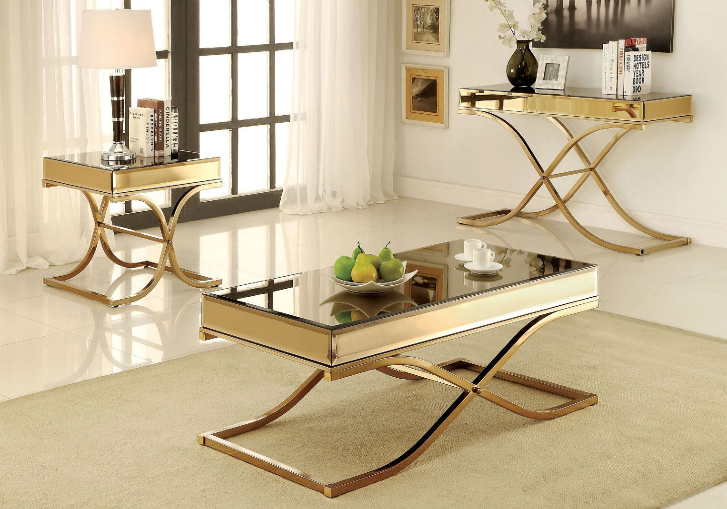 Sundance Contemporary Brass Finish Coffee Table w- Glass Top