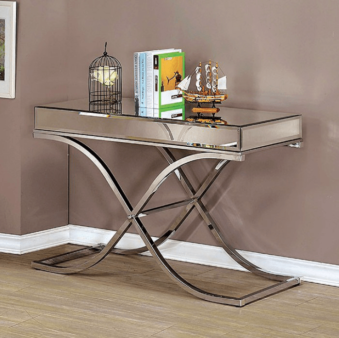 Sundance Contemporary Chrome Finish Sofa Table w- Glass Top