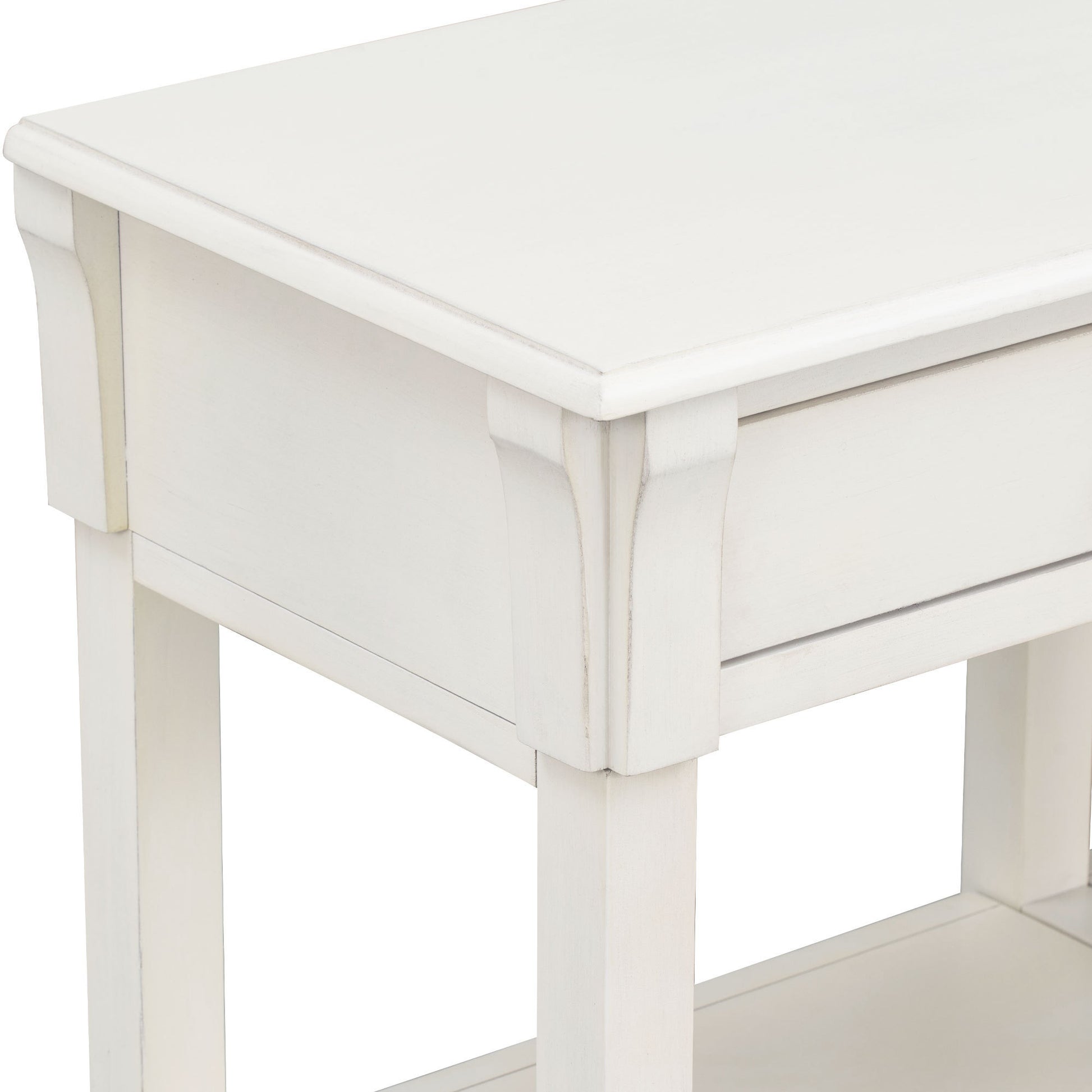 Transitional Console Table with 3 Drawers & Open Shelves - Antique White