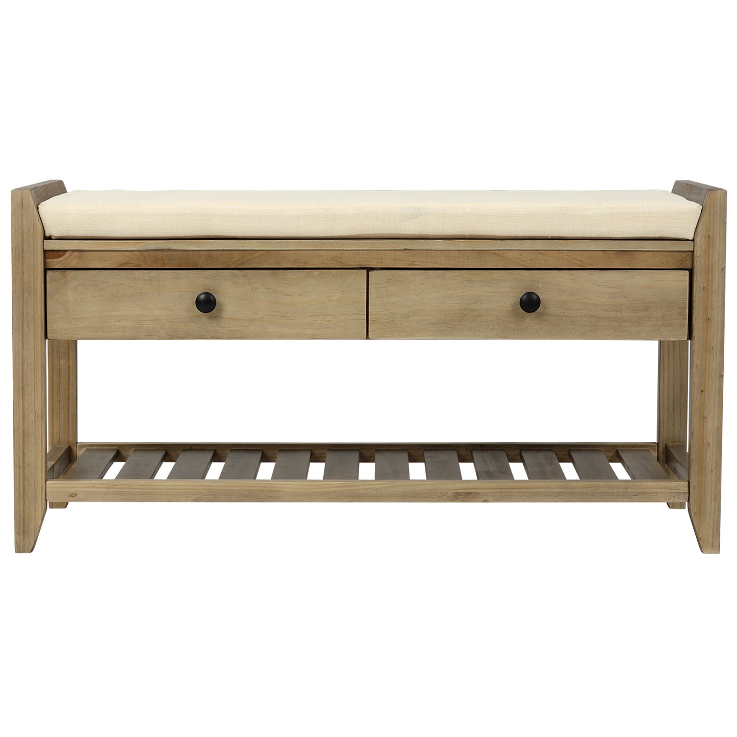 TREXM Entryway Storage Bench with Shoe Rack - Gray Wash