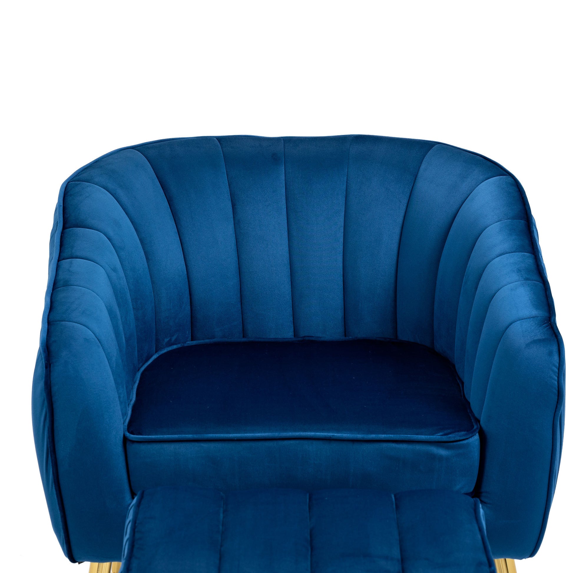 Velvet Accent Chair with Ottoman Set in Blue