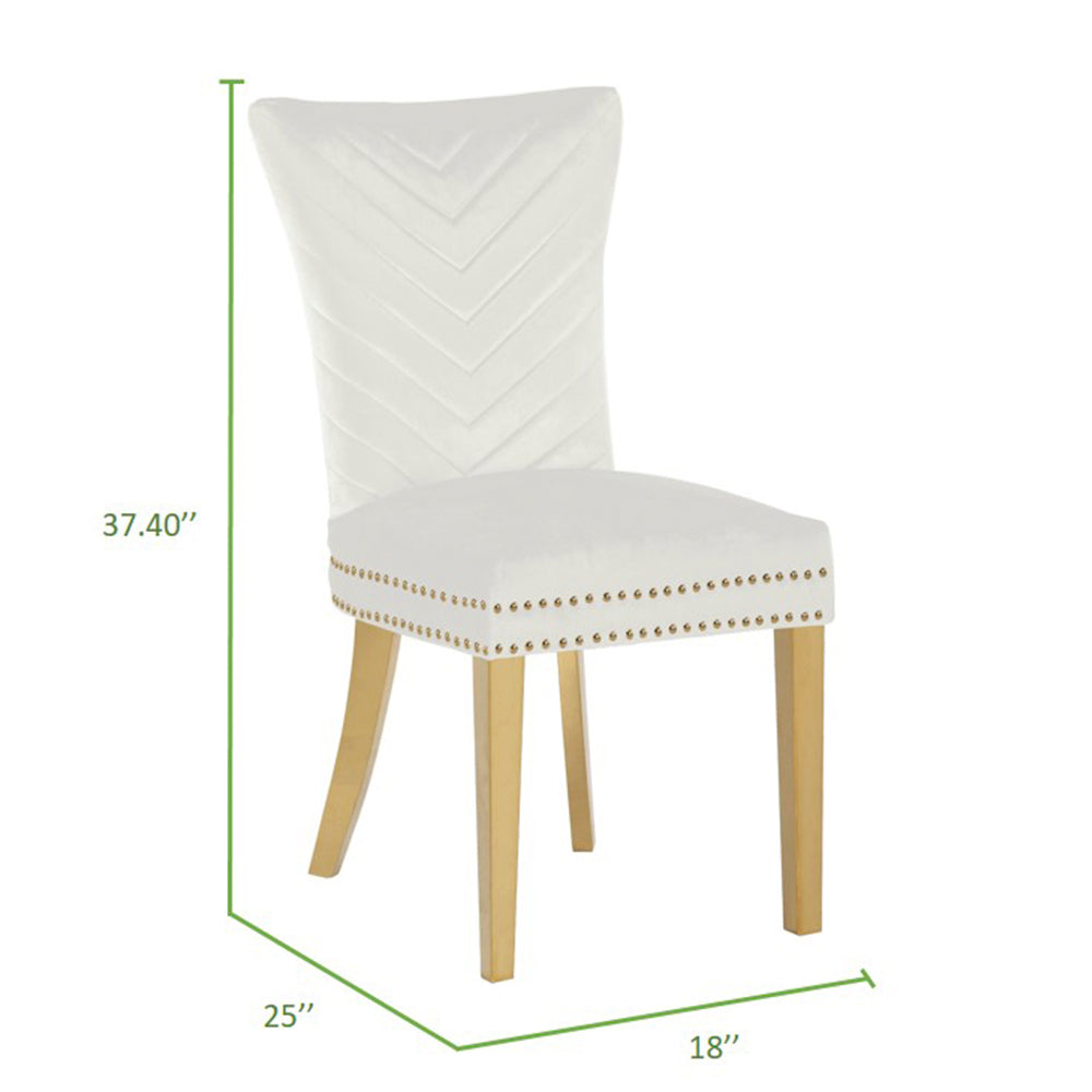 Eva Transitional Velvet Dining Chair with Gold Legs in Beige Set of 2