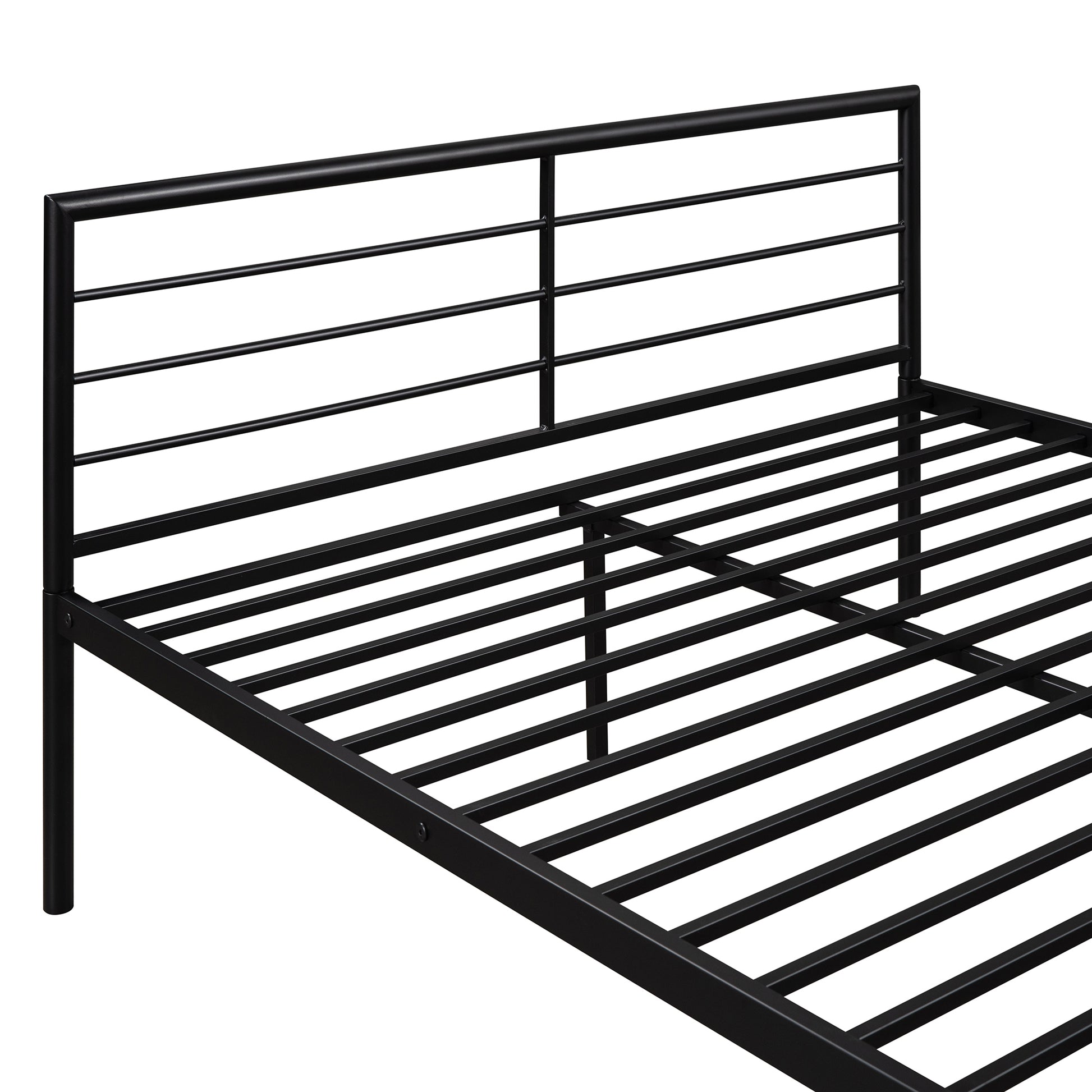 Homey Life Twin Over Full Metal Bunk Bed with Desk & Ladder in Black