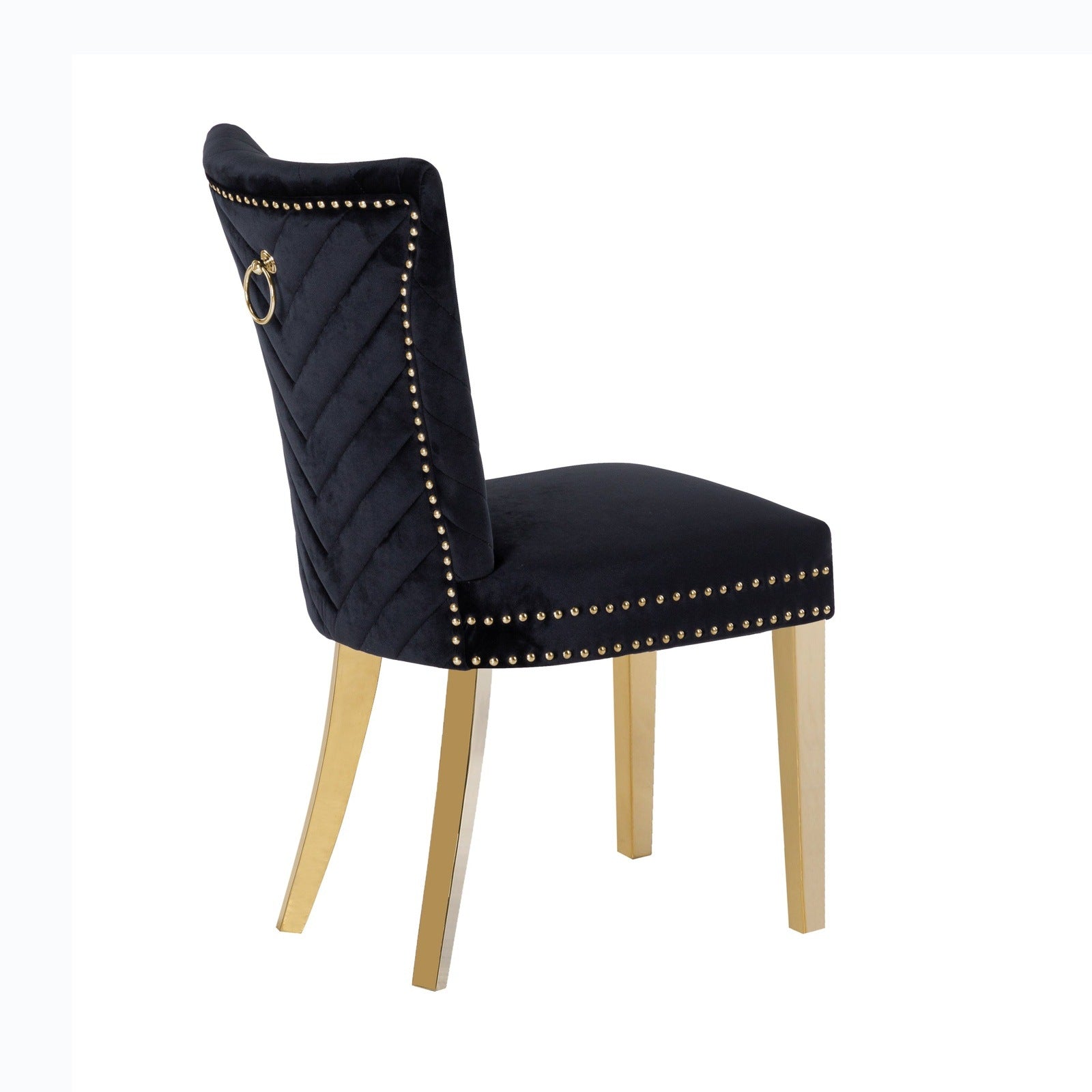 Eva Transitional Velvet Dining Chair with Gold Legs in Black Set of 2