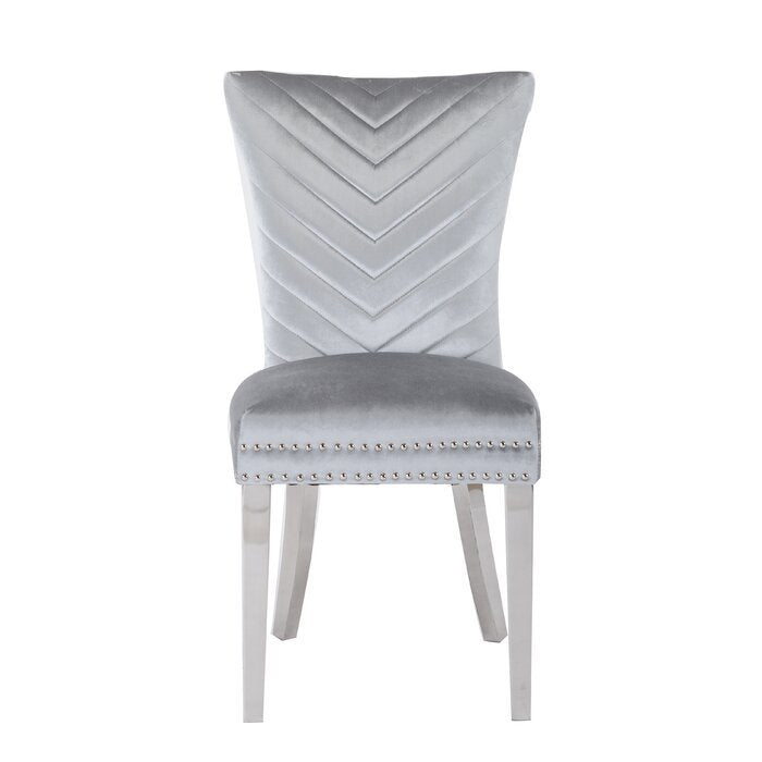 Eva Transitional Velvet Dining Chair with Stainless Steel Legs in Silver Set of 2