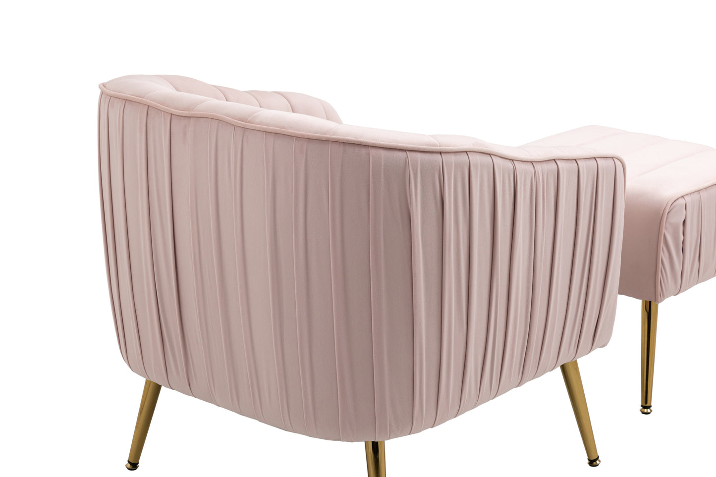 Velvet Accent Chair with Ottoman Set in Pink