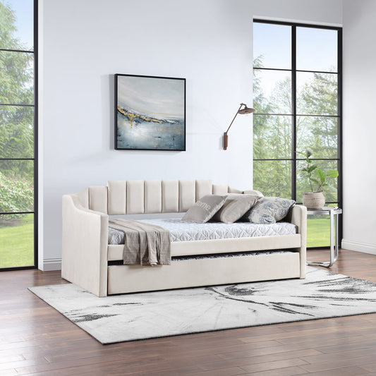 Branda Channel Tufted Velvet Twin Daybed - Beige