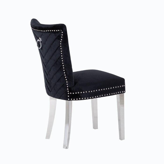 Eva Transitional Velvet Dining Chair with Stainless Steel Legs in Black Set of 2