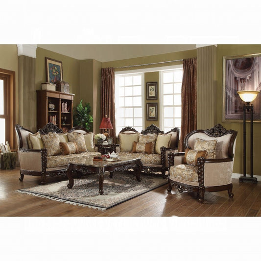 ACME Devayne Sofa & Loveseat w-10 Pillows - 50685 - Fabric & Dark Walnut