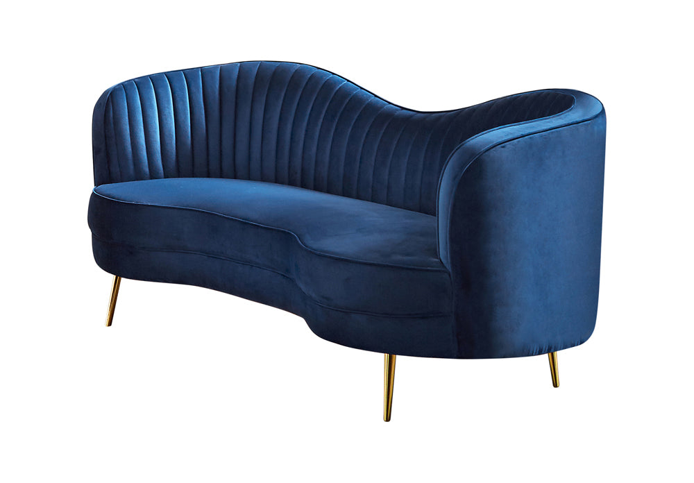 Sophia Modern Glam Sofa in Blue Velvet