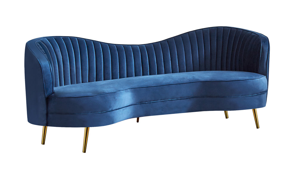 Sophia Modern Glam Sofa in Blue Velvet