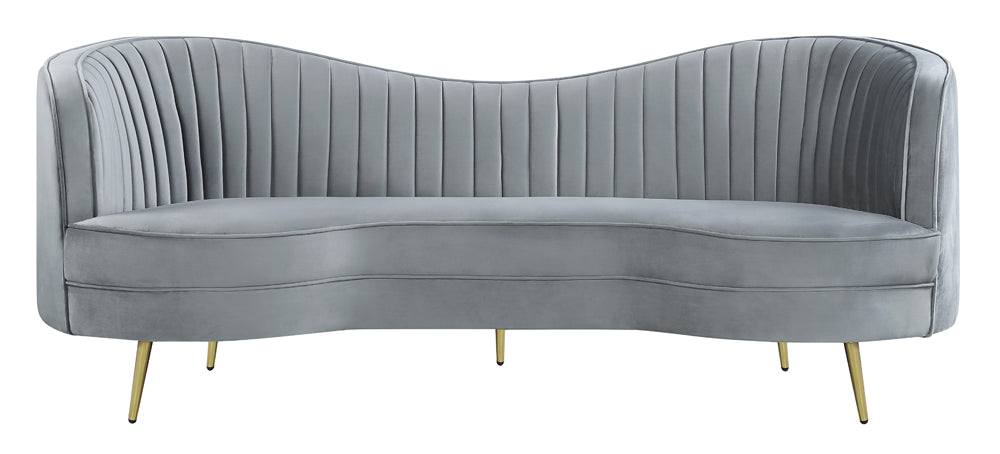 Sophia Modern Glam Sofa & Loveseat Set in Light Gray Velvet