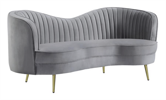 Sophia Modern Glam Loveseat Set in Light Gray Velvet