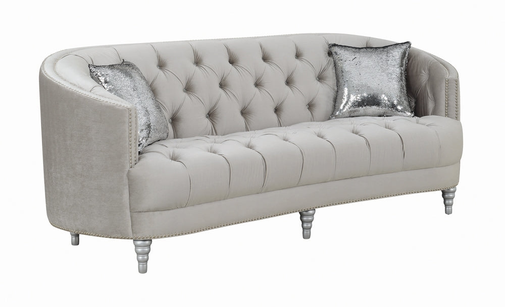 Avonlea II Tufted Gray Velvet "C" Shape Sofa w- Silver Feet