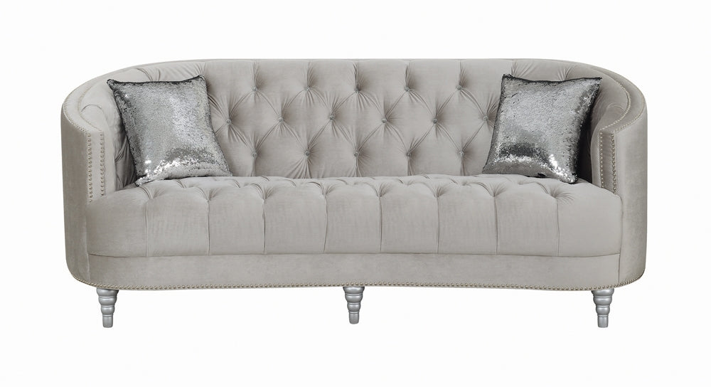 Avonlea II Tufted Gray Velvet "C" Shape Sofa w- Silver Feet