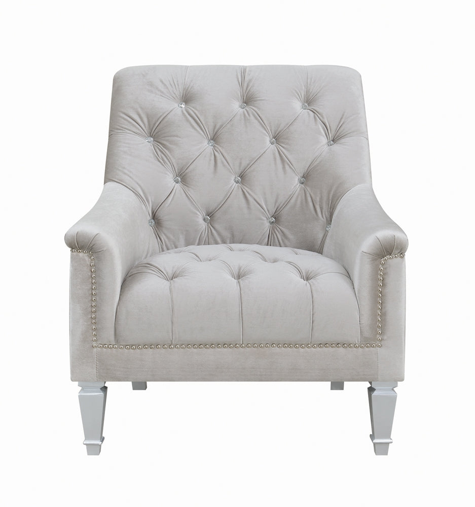 Avonlea II Grey Velvet Chair w- Rhinestone Tufting