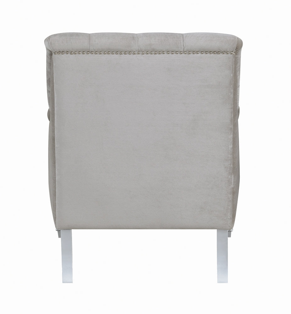 Avonlea II Grey Velvet Chair w- Rhinestone Tufting