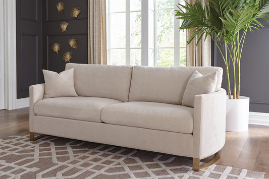 The Hills Plush Upholstered Sofa in Beige with Rose Brass Finish Legs