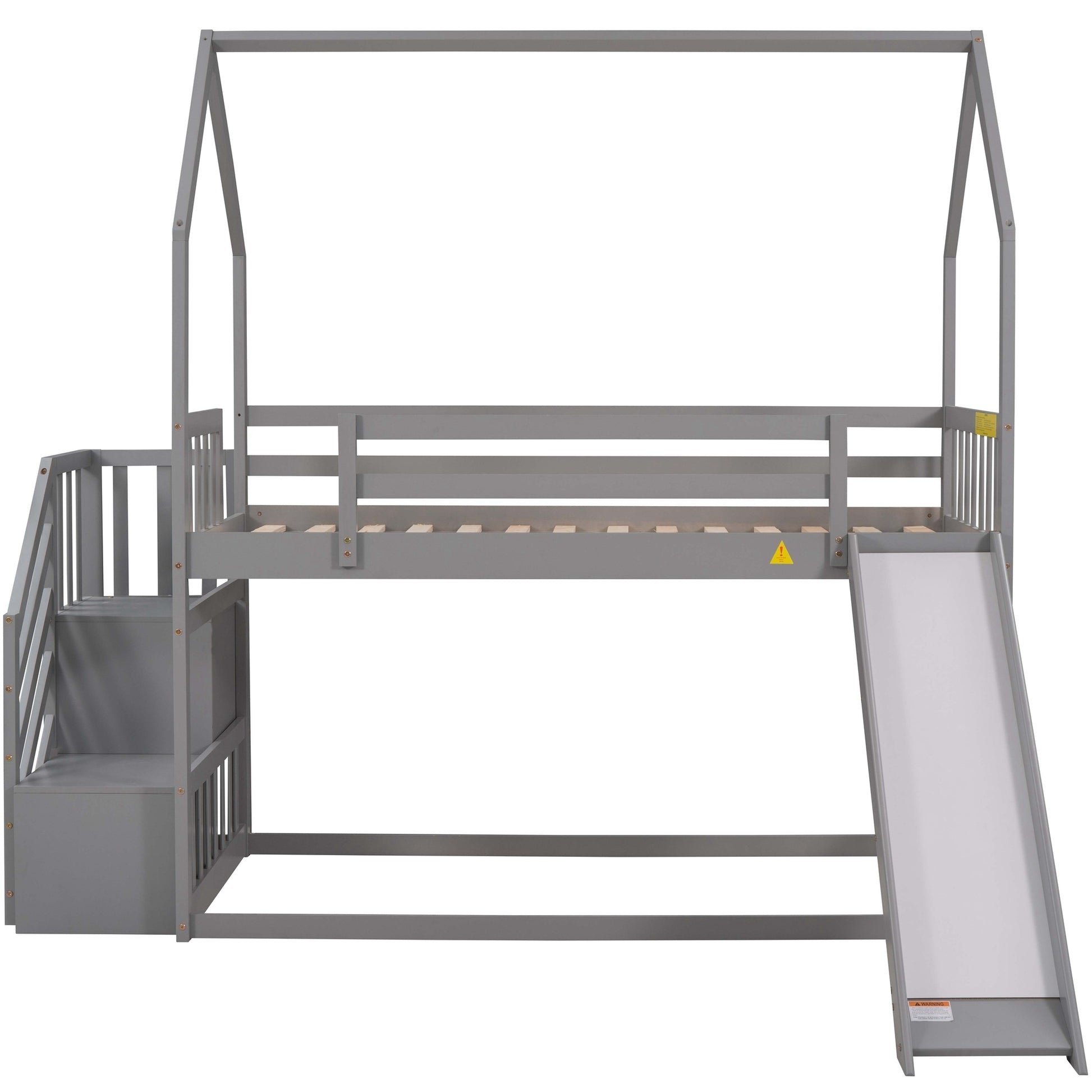 WM Store Twin over Twin House Bunk Bed with Convertible Slide,Storage Staircase can be Placed Left or Right,Gray