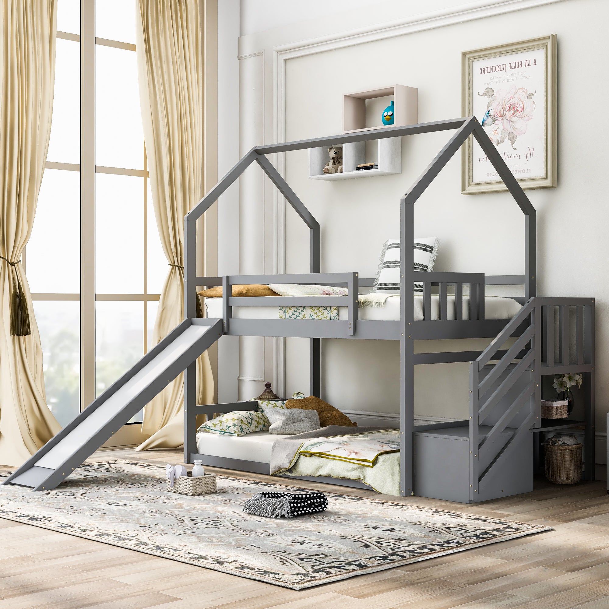 Bunk bed with slide and best sale storage