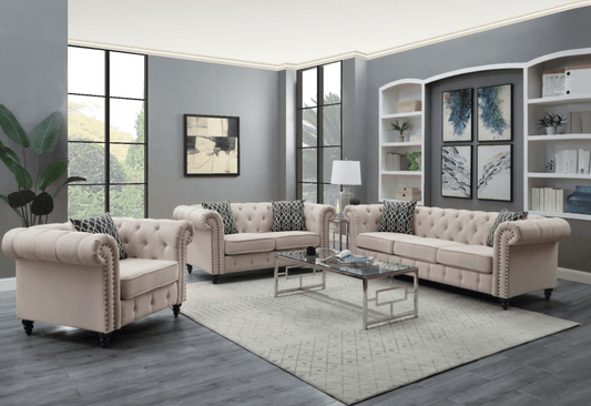 Aurelia Classic Chesterfield Sofa in Beige Linen - ACME 52420