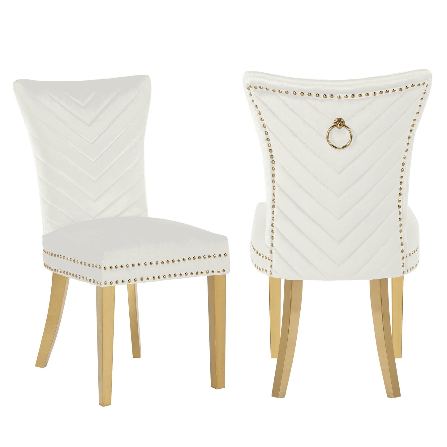 Eva Transitional Velvet Dining Chair with Gold Legs in Beige Set of 2